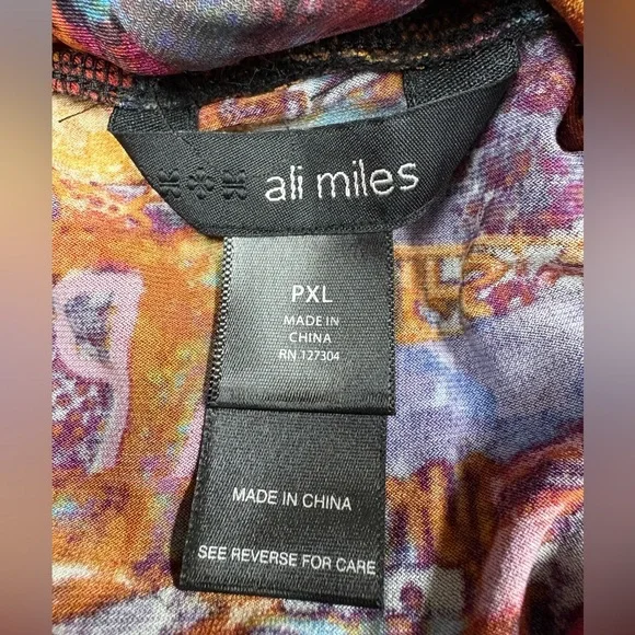 Ali Miles Womens Art To Wear Cowl Neck Top Size PXL Multicolor Long Sleeve Boho - Picture 2 of 11